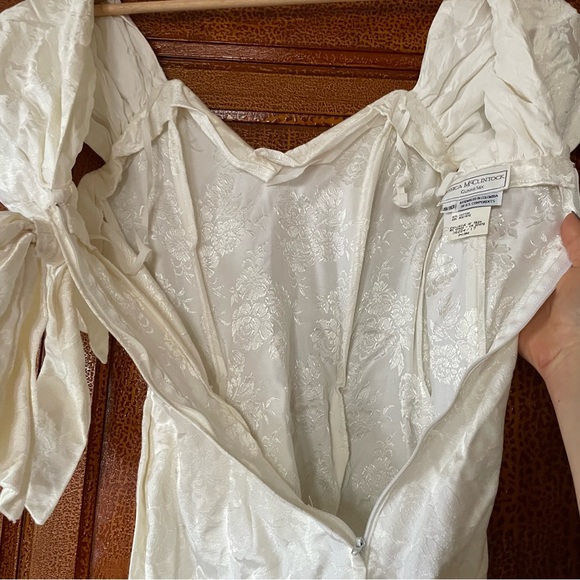 Jessica McClintock for Gunne Sax vintage mini dress with bow back cold shoulder - Picture 3 of 8